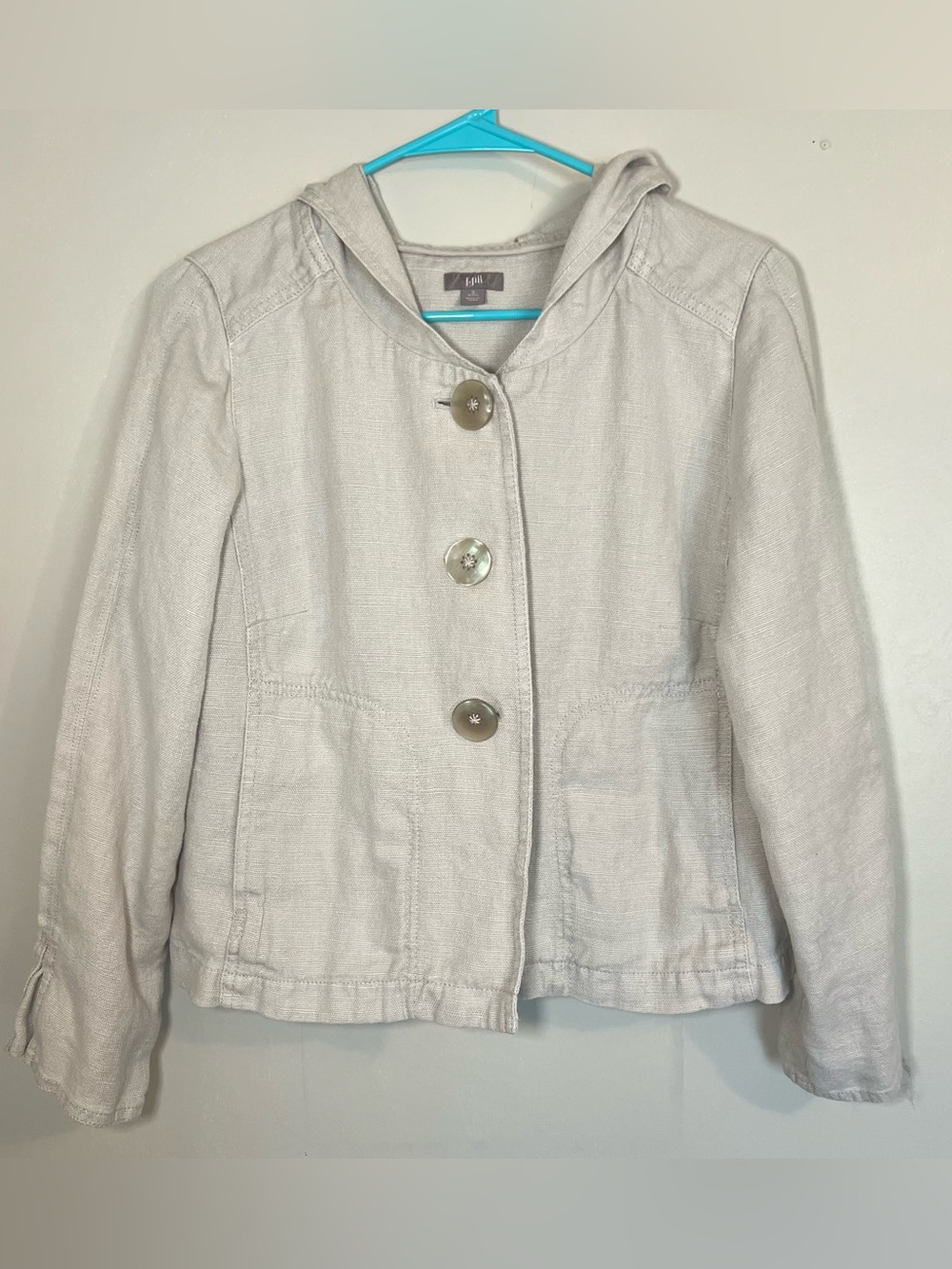 J. Jill Cream Hooded Button-Front Jacket 100% Hemp